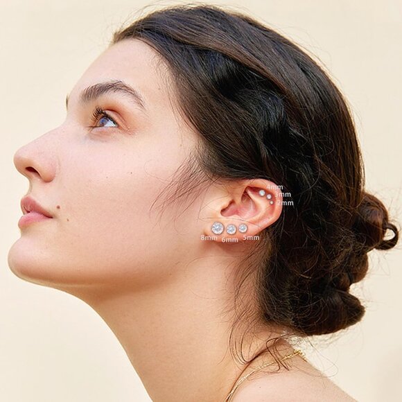 6 Pairs Stainless Steel 18K Gold Plated Cubic Zirconia Stud Earrings for Women M - Picture 6 of 7